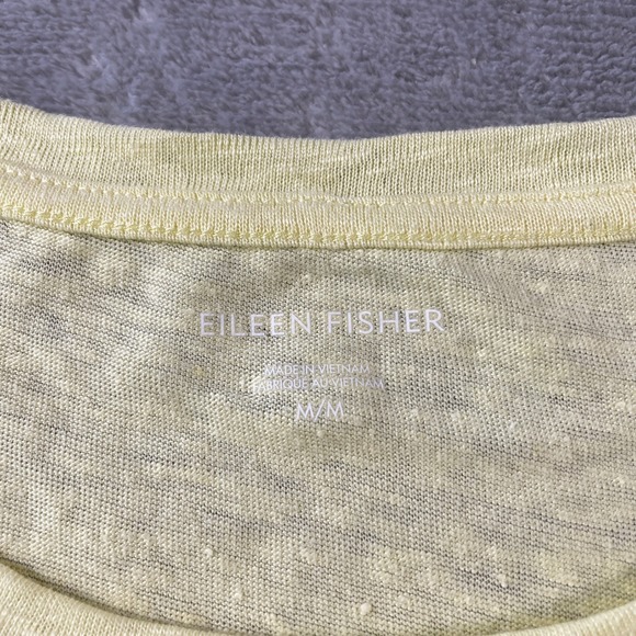 Eileen Fisher T Shirt Top Women Medium Yellow Organic Linen Luxury Preppy Light - Picture 2 of 12